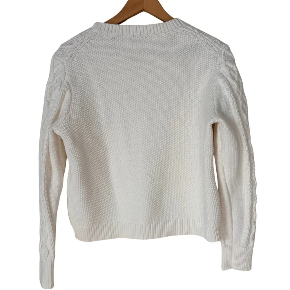 J. Crew White Cable Knit Crystal Embellishments Sweater Top, Large